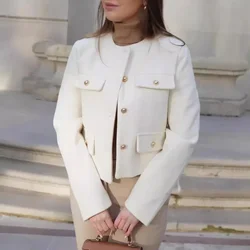 2024 Fashion Women Bomber Cropped Jackets Female Golden Button Blazer Spring Women's Chic Streetwear Outwear Top