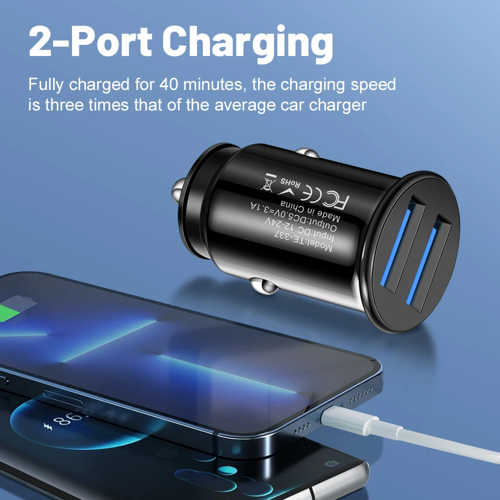 Mini chargeur de voiture USB à 2 ports, 3,1 A, charge rapide, type C PD, chargeurs automatiques, adaptateur pour iPhone, Samsung, Huawei, Xiaomi