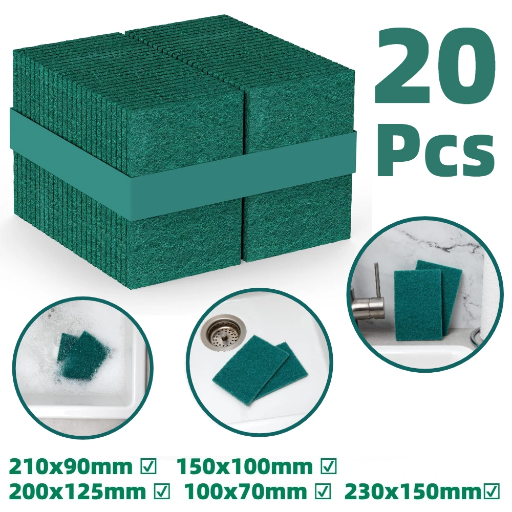 

20-Pack Heavy Duty Green Scouring Pads Reusable Scrub Pads for Rust Removal Stainless Steel Polishing Household Cleaning