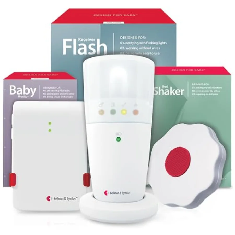 Baby Cry Monitor with Flash Receiver and Bed Shaker Non-WiFi Baby Monitoring System with Light Vibration Alerts Ideal for Deaf,