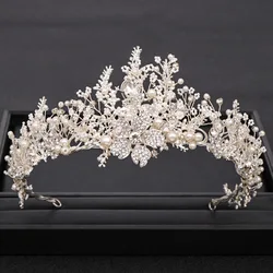 Luxury Handmade Baroque Rhinestone Pearl Crystal Wedding Bridal Crown Hair Accessory Queen Party Crowns for Wedding Pageant