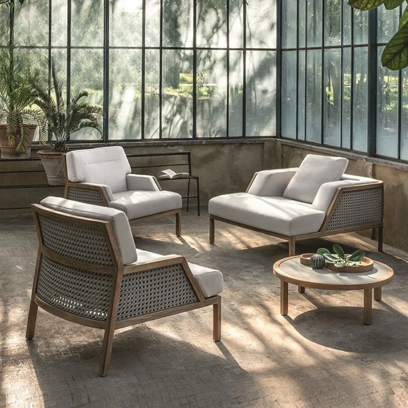 High-end villa courtyard teak sofa outdoor garden courtyard coffee table vine sofa combination hotel homestay sofa cover