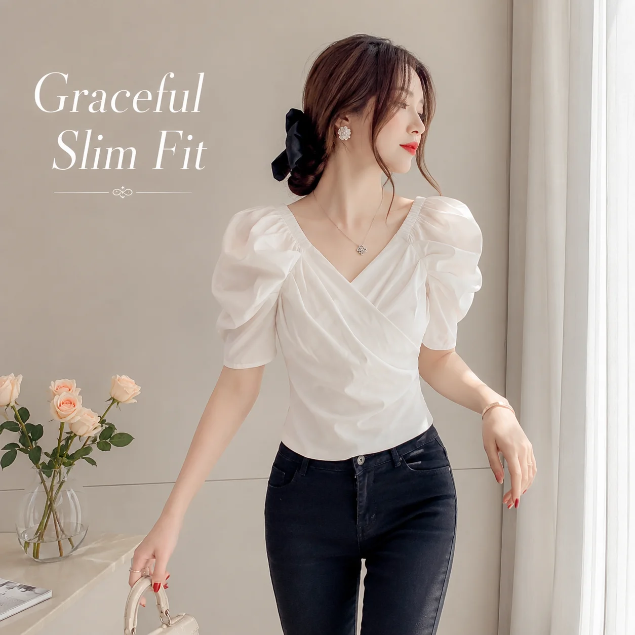 Women White Chiffon Wrap V Nec - Wrap Blouse Chiffon review and price