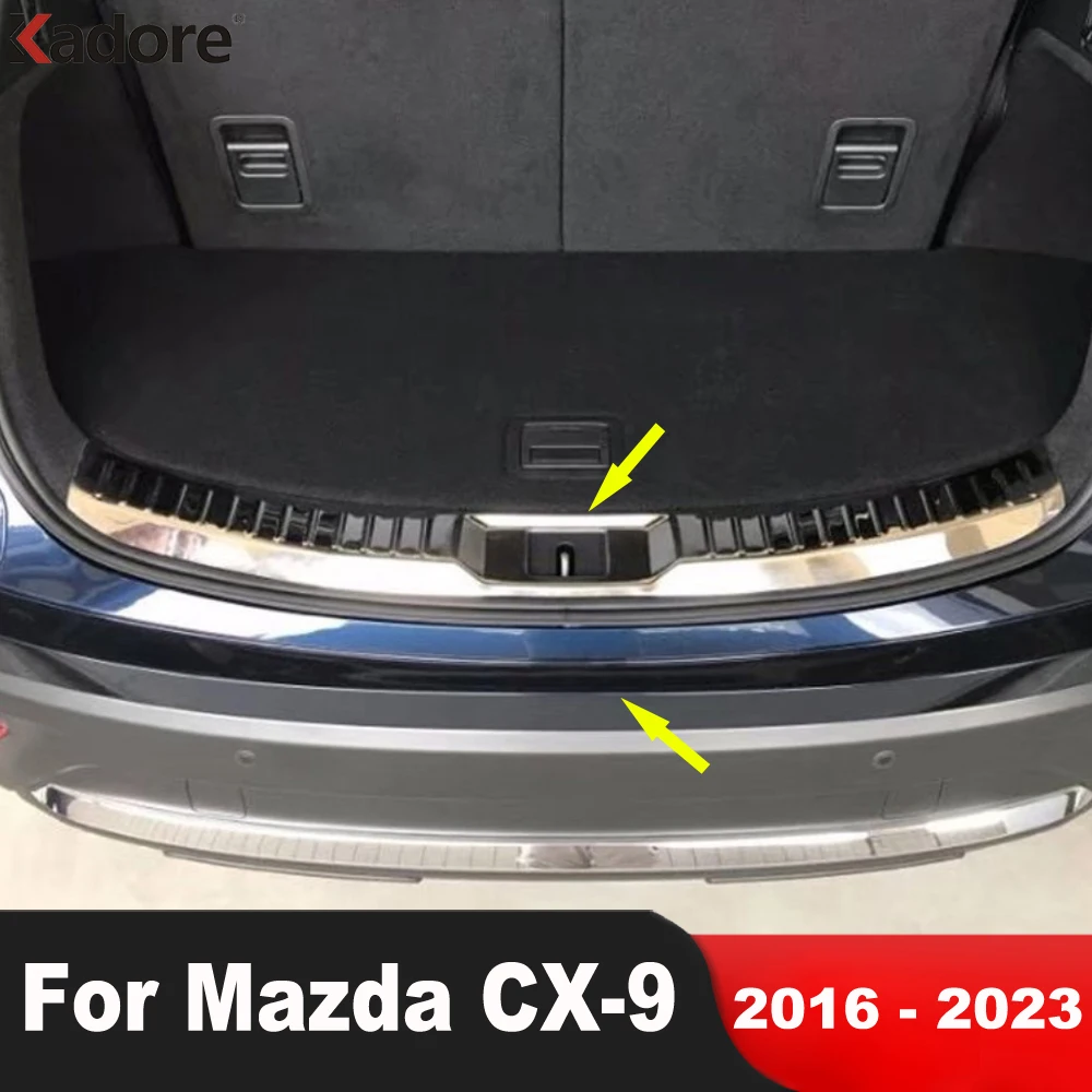 Rear Trunk Bumper Cover Trim For Mazda CX9 CX-9 2016-2020 2021 2022 2023 Steel Car Tailgate Door Sill Plate Guard Accessories