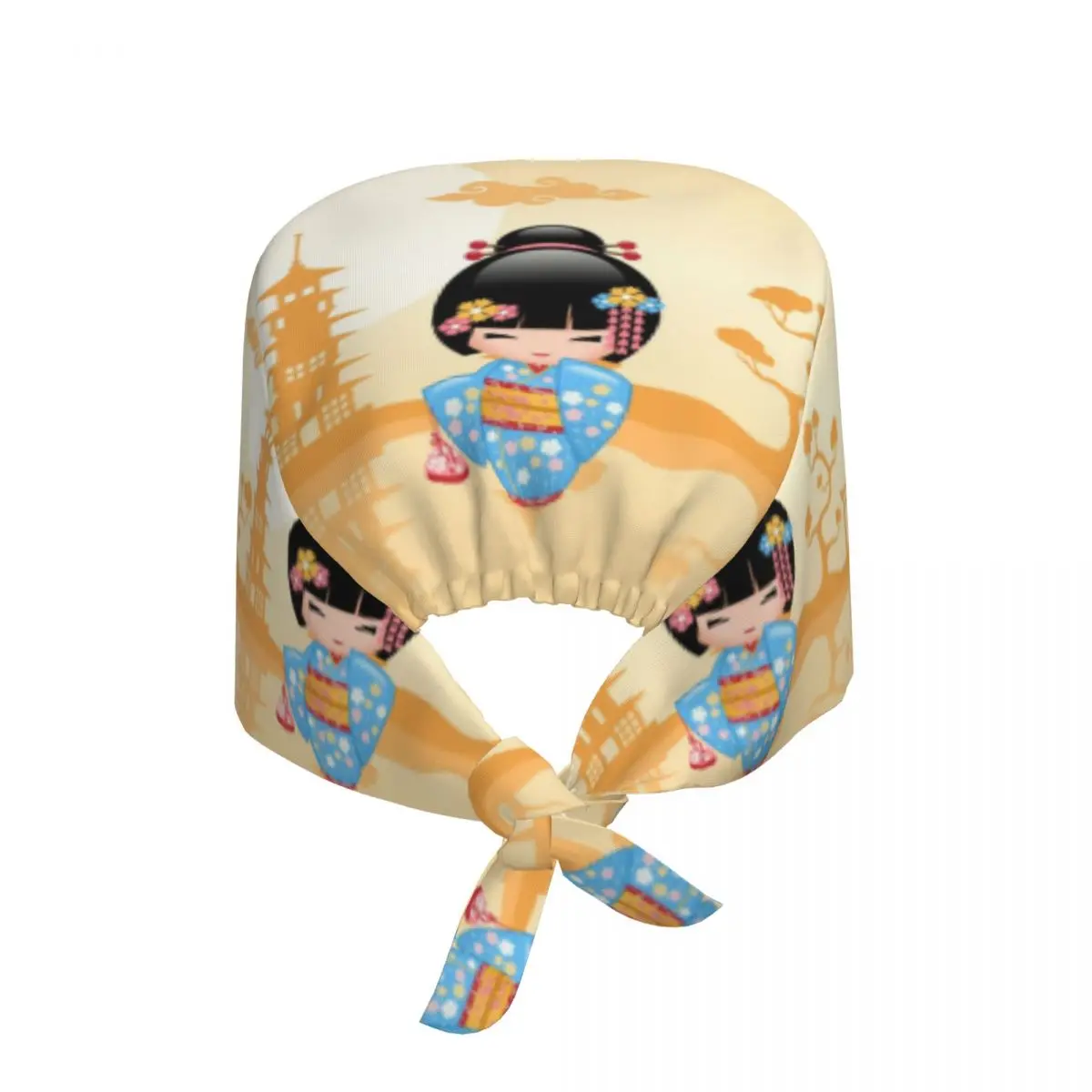 Japanese Maiko Kokeshi Doll Medical Staff Scrubs Hat Women Men Cute Girly Vector Geisha Doctor Nursing Scrub Caps