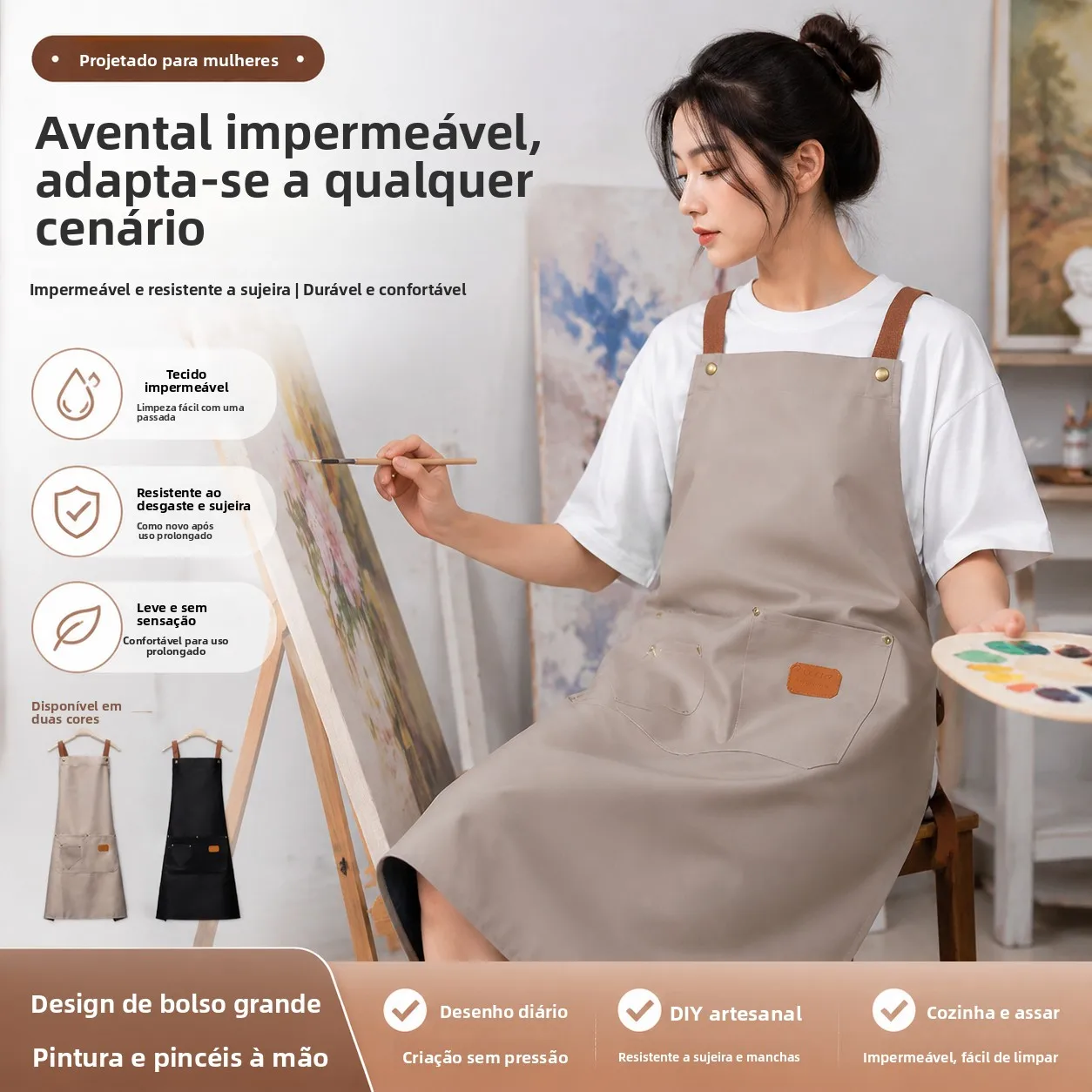 防水エプロンユニセックスキャンバス調理作業服レディースファッショナブルな純色アート描画保護服家庭用