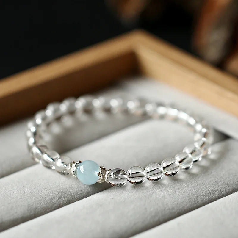 

Natural White Crystal Bracelet, Fashionable and Simple Style, with Sea Lanbao Women's S925 Sterling Silver Jewelry Bracelet