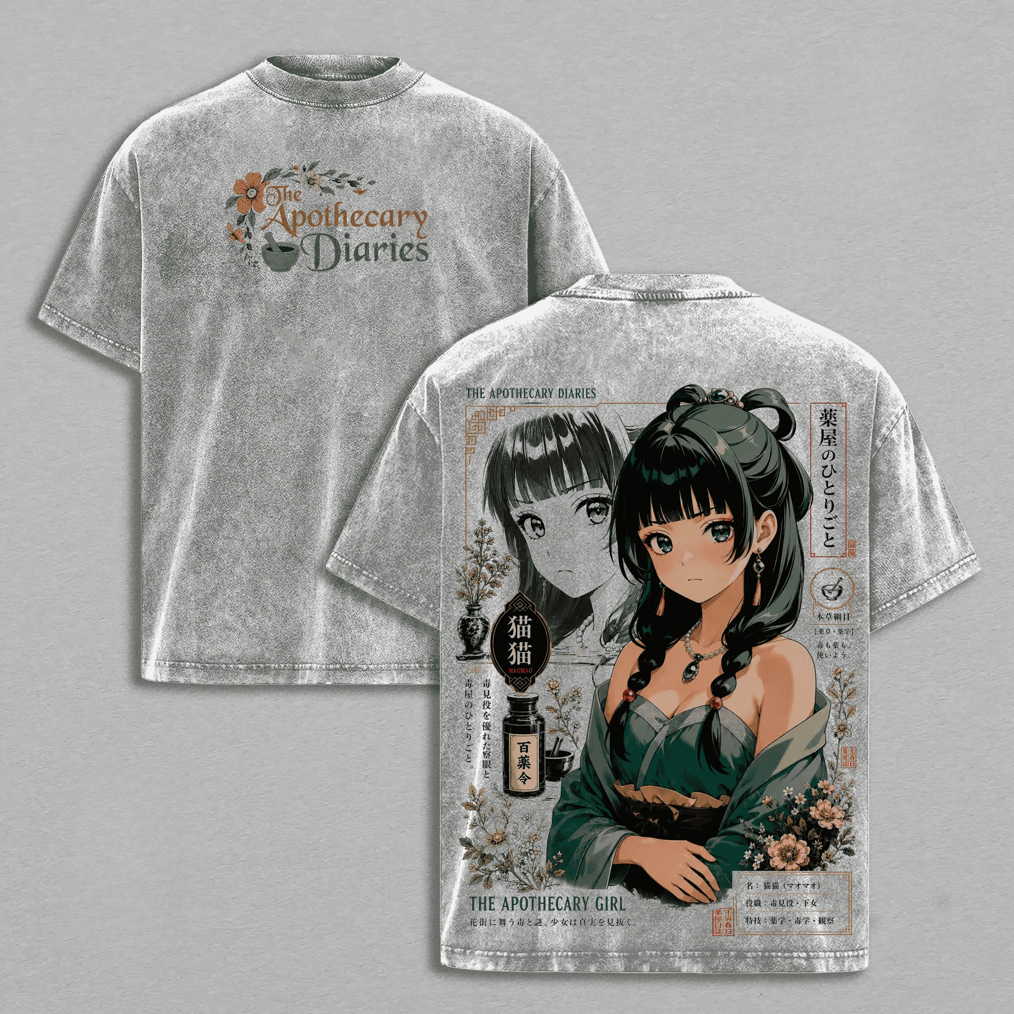Anime The Apothecary Diaries T-shirt Men Clothing Cute Maomao Vintage Y2k Washed T Shirt Summer Short Sleeve Cotton Tees Tops
