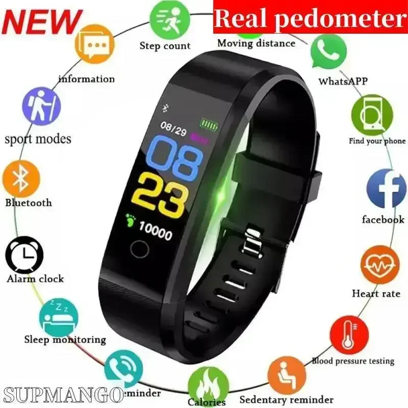 Echte Stappenteller Smart Watch Rate Real-Time Monitor Conditie Smartwatch Fitness Tracker Bloeddruksport Armband Mannen Wome ﻿