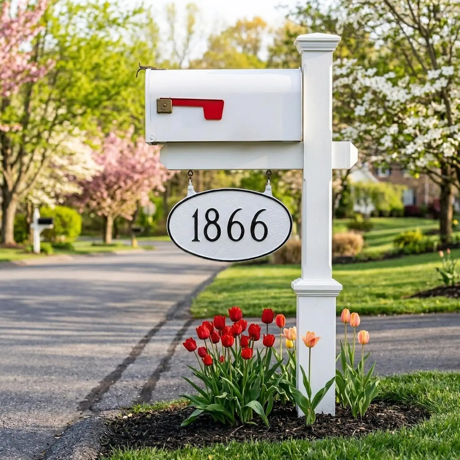 Two Sided Hanging Oval Address Plaque Powder Coated Aluminum Five Digit House Number Sign