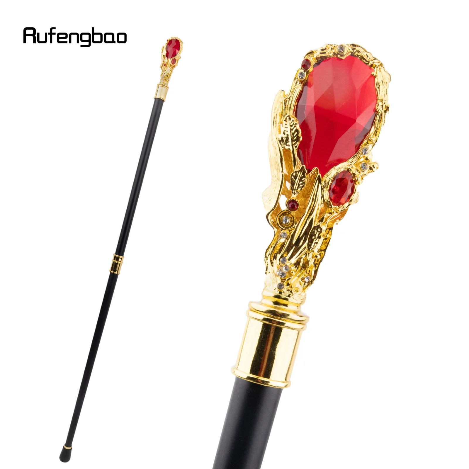 

Золотая трость с красным бриллиантом, модная декоративная трость, элегантная джентльменская трость для косплея, ручка Crosier 95 см