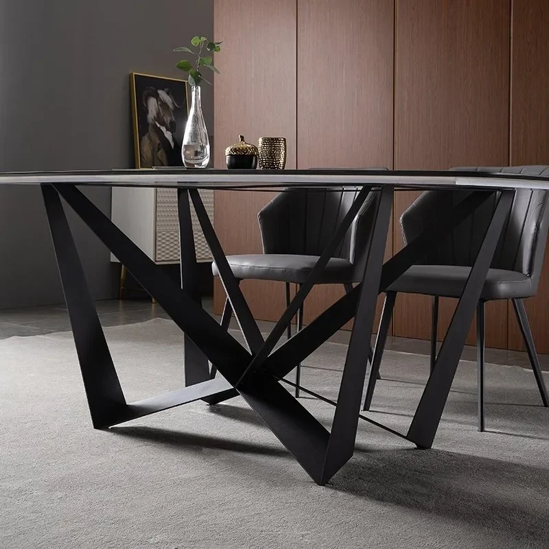 French retro rock slab dining table oval ash wood wabi wind home small apartment Italian mocha solid wood dining table
