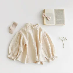 Girls' Cotton And Linen Shirts Spring And Autumn New Children's Korean Brief Casual Bottoming Shirt Blouse WT031
