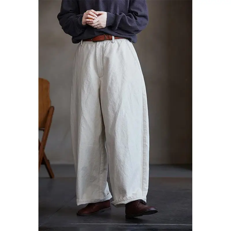 New Arrival Spring Women  Elastic Waist Loose Cotton Denim Length Pants All-matched Casual White Wide Leg Jeans High Quality