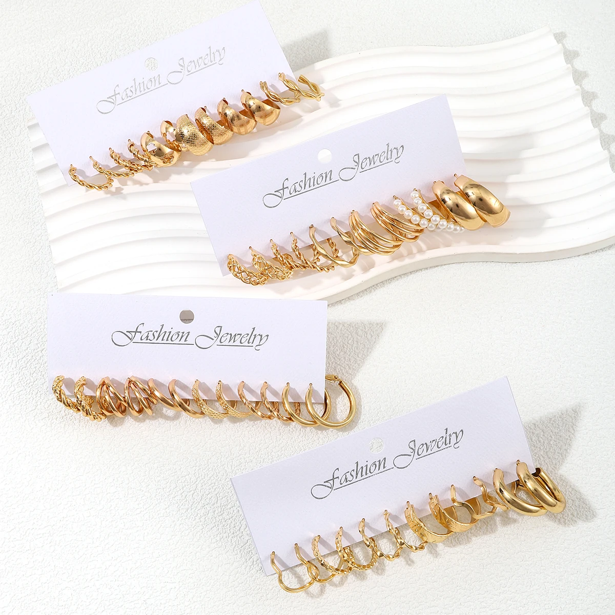 48Pcs Fashion Hollow Flower Stud Earrings Punk Geometry Twisted C-shaped Earring Set for Women\'s Trendy Party Jewelry
