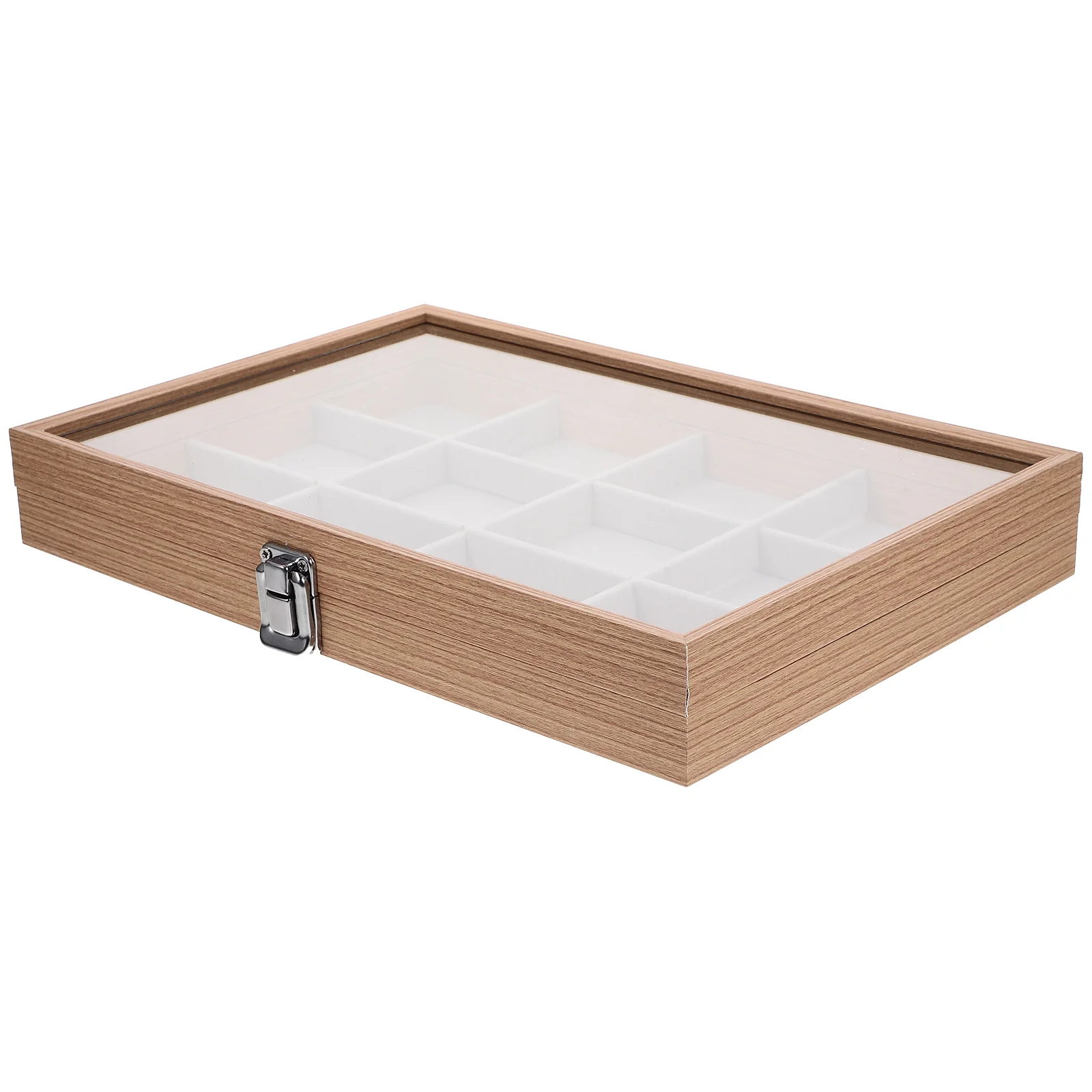 

Necklace Jewelry Organizer Case Clear Lid Bracelet Display Grid Tray Wooden Storage Miss Earrings Container