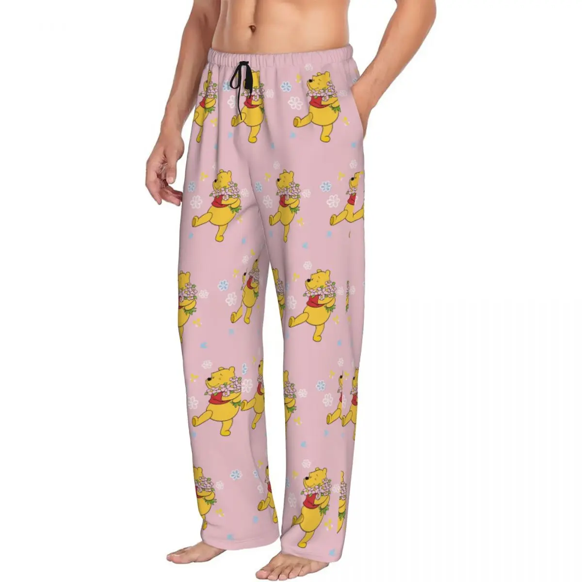 Custom Winnie The Pooh Pajama Pants for Men Cute Cartoon Lounge Sleep Stretch Sleepwear Bottoms with Pockets