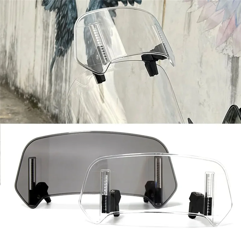 

Gray Universal Motorcy Windshield Extension Adjustable Spoiler For BMW Kawasaki Honda Suzuki 300X195x155mm Replacement