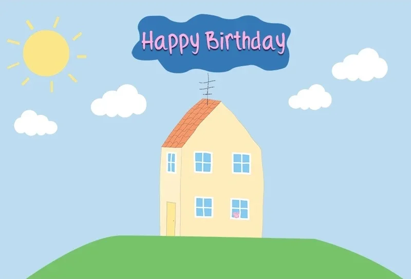 Primavera 1 ° compleanno Kid Background Baby Shower Tree Balloon Blue Banner Pig House sfondo Photozone Photography Vinyl