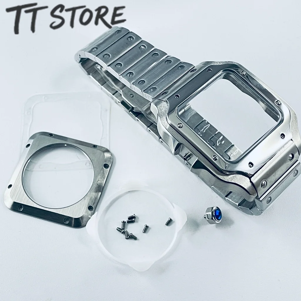 NH35 38mm Square Watch Case 316L Stainless Steel Watch Box Santos Modification Parts For NH34 NH35 4R35 NH36 NH38 NH70 Movements