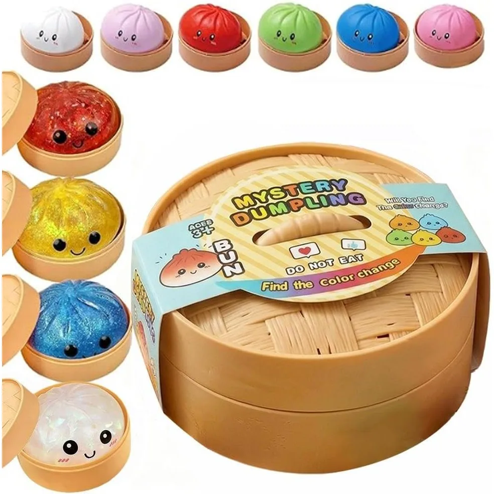 Glitter Dumpling Mystery Box: 10 willekeurige stressballen in verschillende kleuren, esthetisch bureau-speelgoed, creatief fidget cadeau voor op kantoor - afbeelding 2