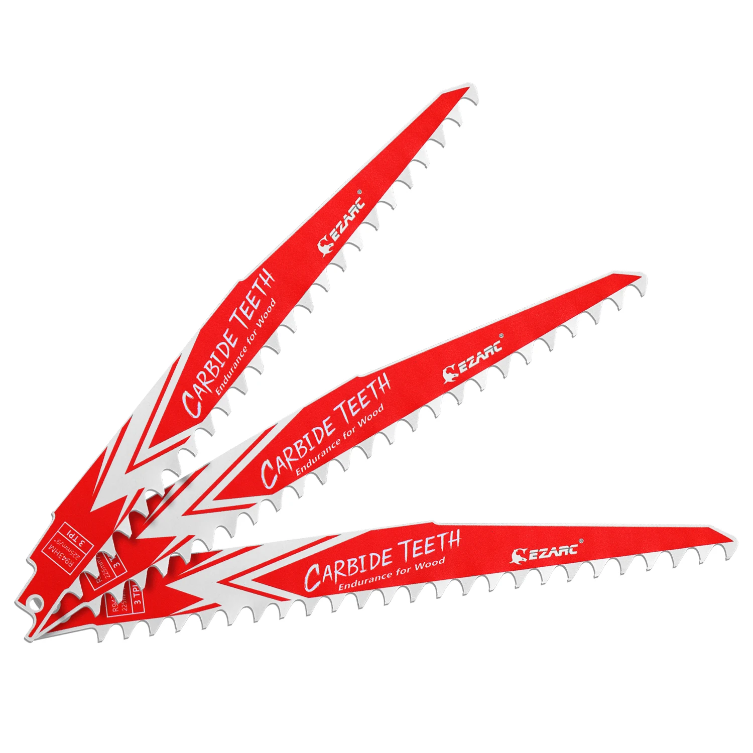 

EZARC Carbide Reciprocating Saw Blades Endurance for Hard Wood 9-Inch(225mm) 3TPI 3Pcs Woodworking Cutting Tool Saw Blade Set