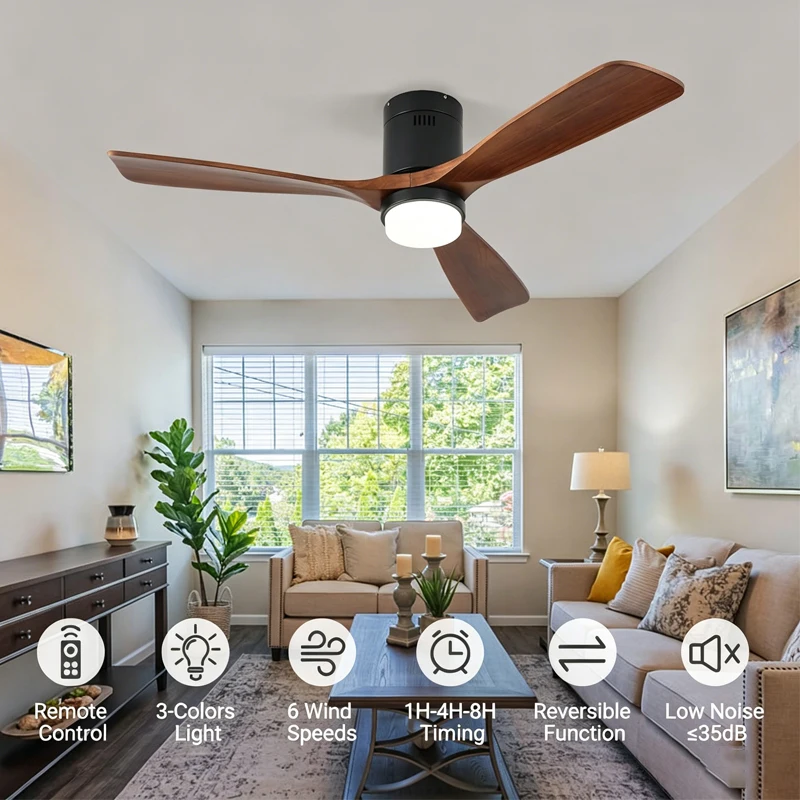 

52 Inch Retro Ceiling Fan With Light Remote Control Reversible DC Motor Noiseless Blades For Farmhouse Living Room Bedroom Patio