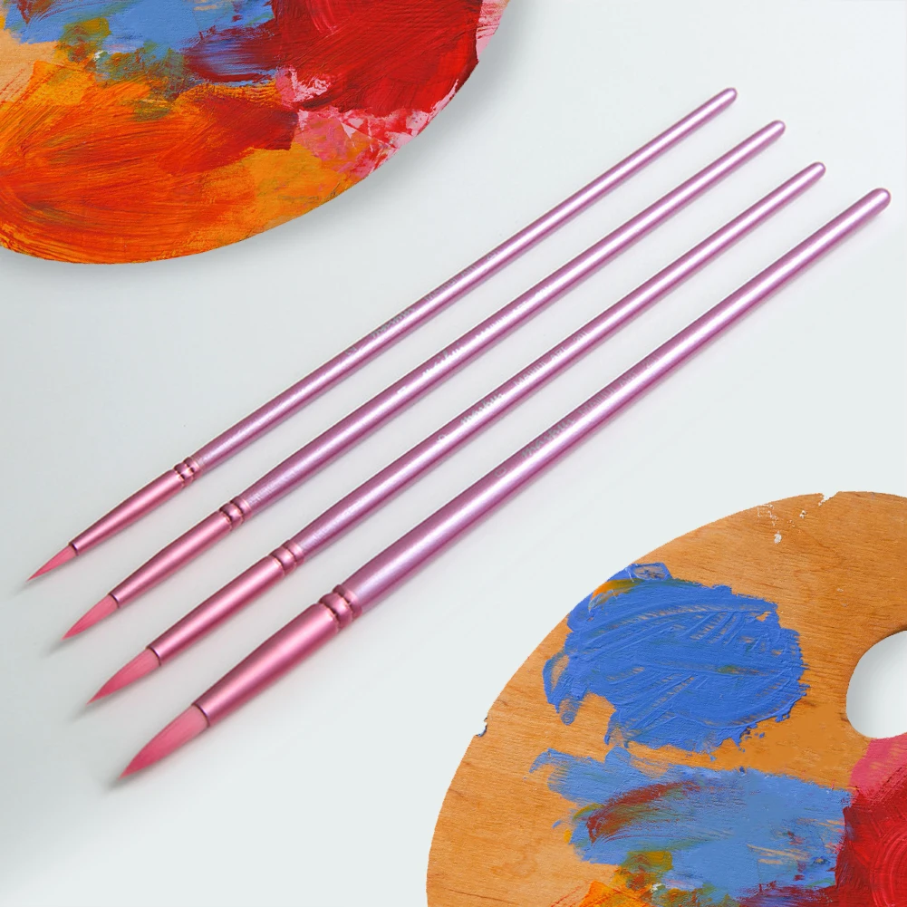 

4/6Pcs Watercolor Paint Brushes Paint Brushes Set Nylon Hair Flat Head Watercolor Brush Long Handle for Acrylic Gouache Oil