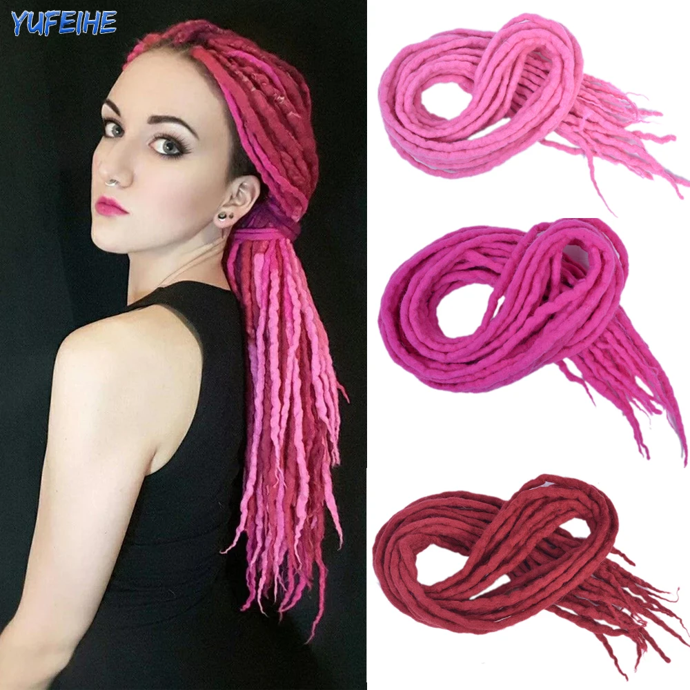 Yufeihe Wool Dreadlock Extensions Double Ended Soft Wool Felt Dread Locs Synthetic Crochet Braiding Hair Extension for Women