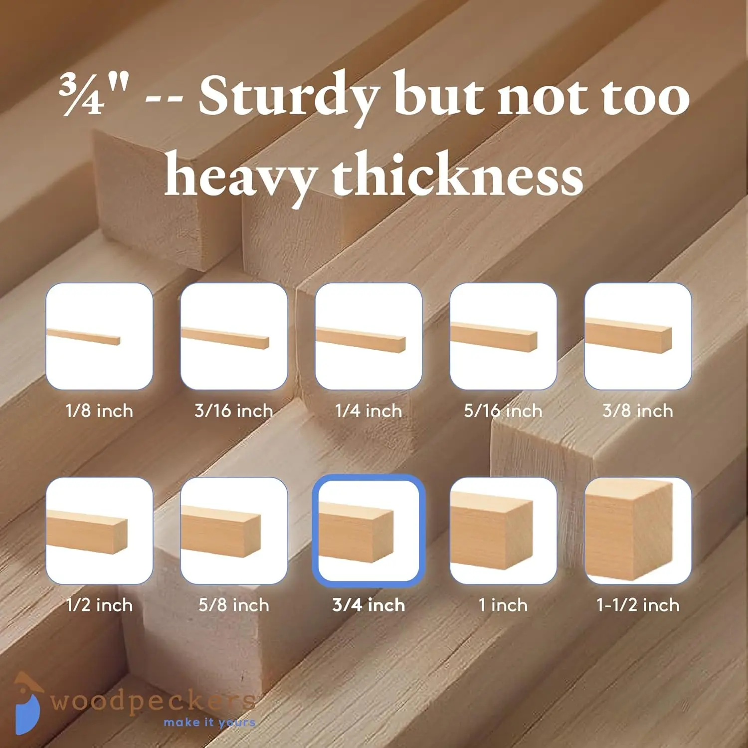 Barras de Madeira Quadradas de 3/4 de Polegada, Comprimento de 48 Polegadas, Pacote com 10 para Artesanato e Projetos DIY