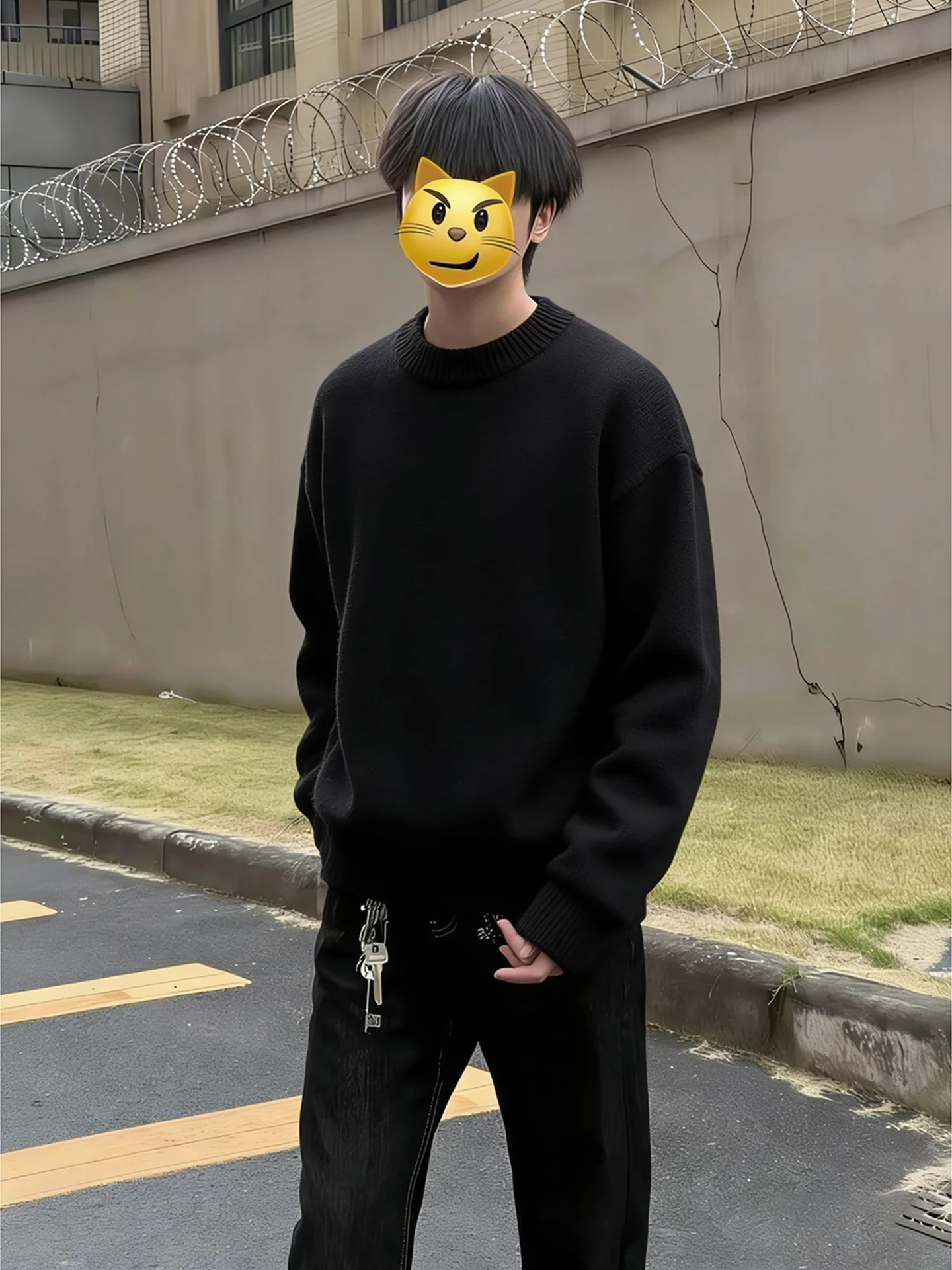 

Bla American Sle Men's round Ne Knitwear Winter Thiened Inner Wear Casual Couple's Outerwear oulder-Length Design