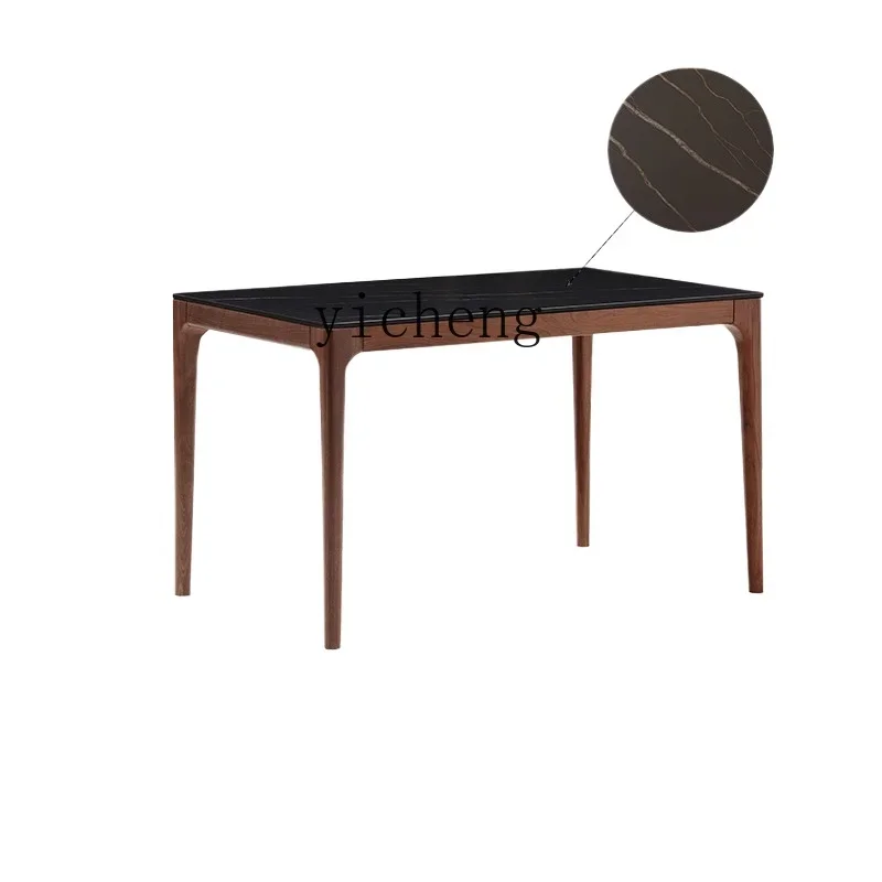 

Tqh Solid Wood Stone Plate Dining Table Black Walnut Wooden Table Affordable Luxury Style Dining-Table Chair