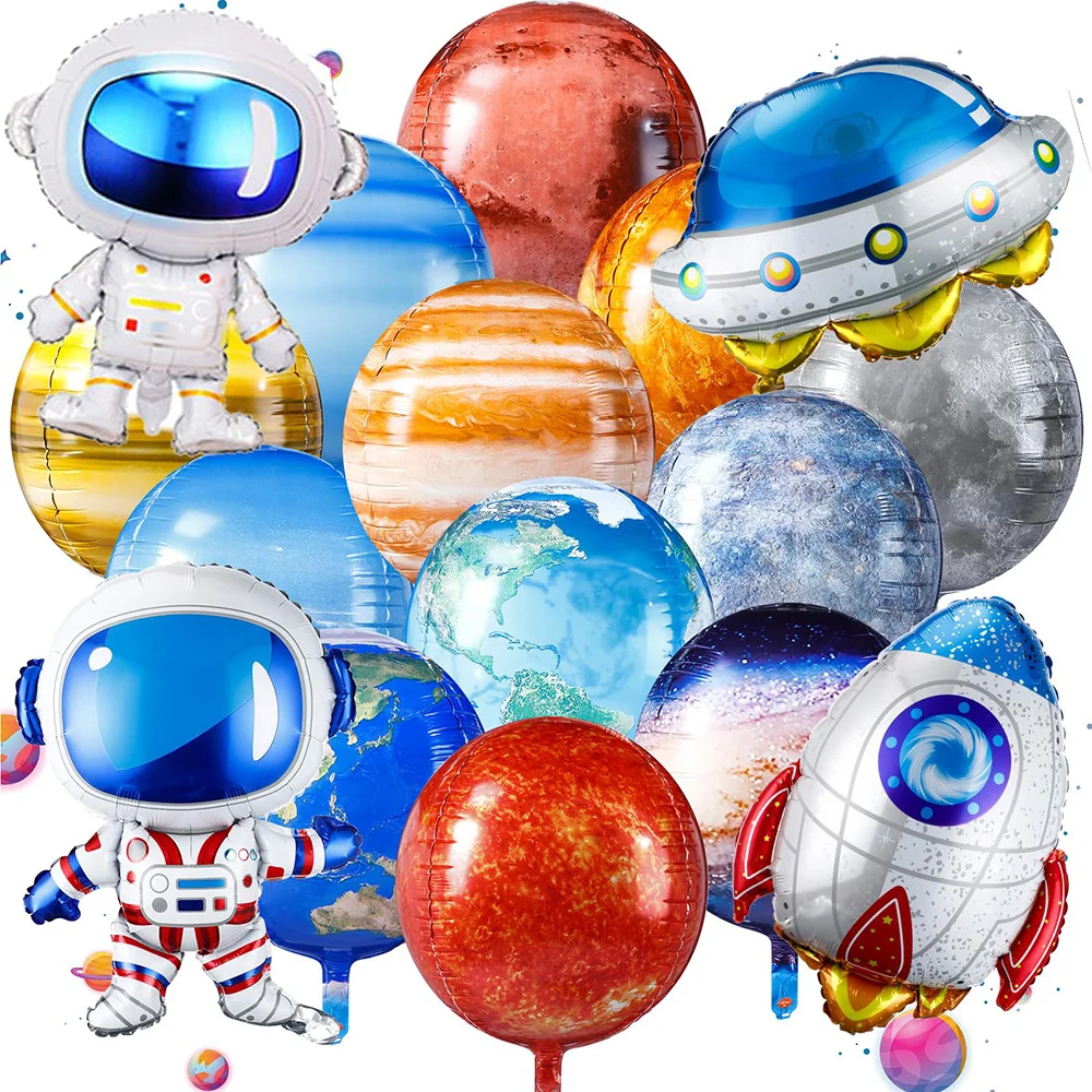 

16 Pcs Space Birthday Party Decor Galaxy Solar System Globe Planet Balloons Inflatable Spaceship Rocket Astronaut Space Balloons