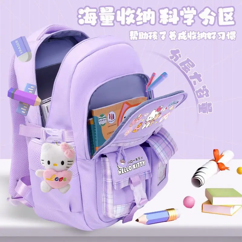 Sanrio tas sekolah Hello Kitty pria dan wanita, ransel pelindung tulang belakang anak ringan, tas punggung dua bahu lucu untuk pelajar pria dan wanita