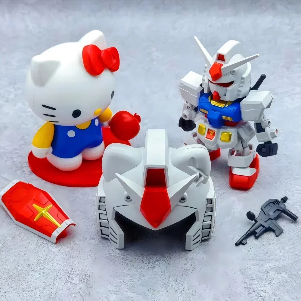 Kawaii Anime Leuke Hellen Kitty RX-78-2SD Gemonteerd Modellen Anime Figuren Collectible Ornamenten PVC Mecha Kit Kinderen Speelgoed Geschenken