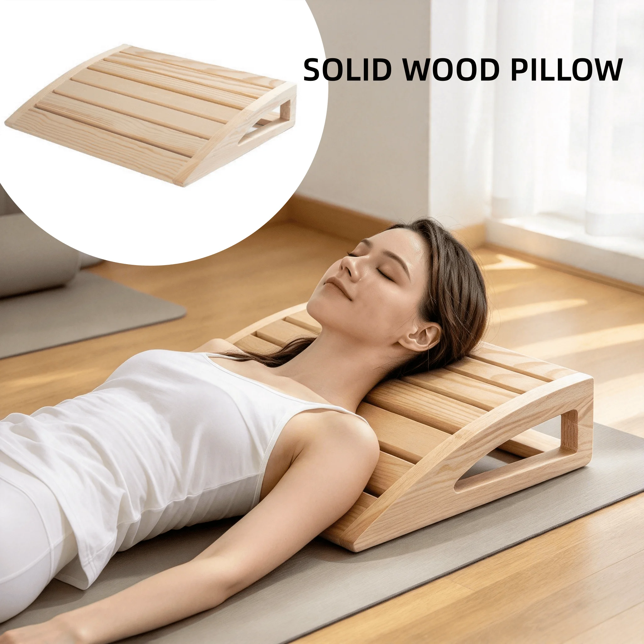 Ergonomic Solid Wood Head Rest Pillow Natural Slatted Wooden Cervical Traction Design for Neck Relief And Better Sleep