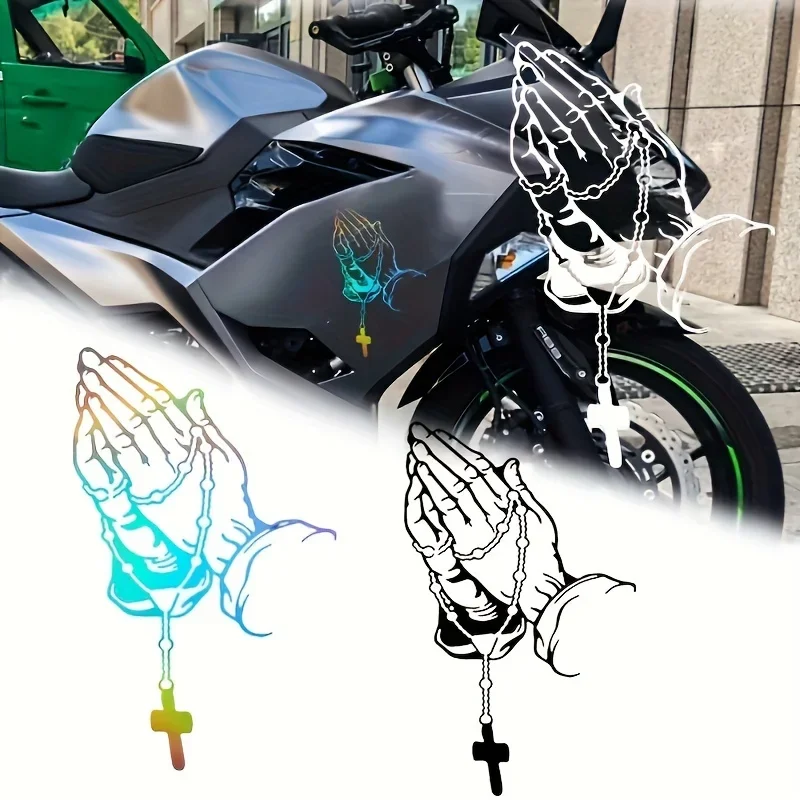 Reflective Praying Hands Sticker Religious Theme Car Motorcycle Vinyl Decal 2D Flat Waterproof Auto Decoration