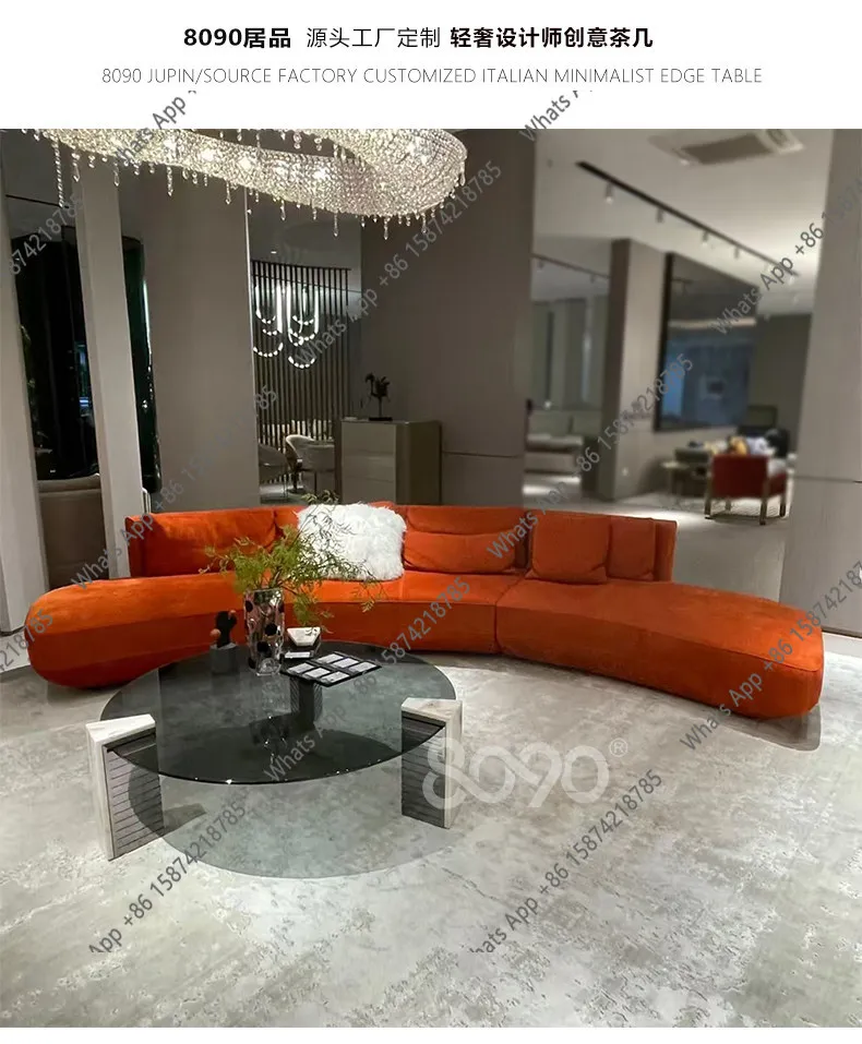 Simple Modern Light Luxury Designer Creative Fashion Open Roll Texture Marble Coffee Table Round Customization