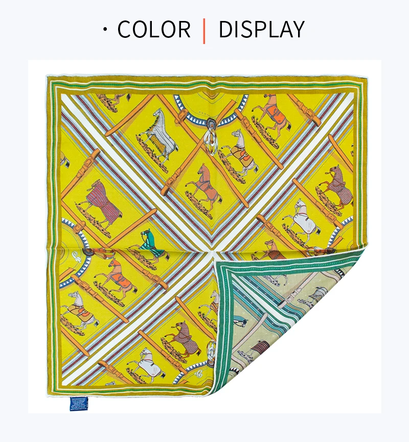 Luxury Silk Wool Scarf 65cm Herringbone Texture Equestrian Art Print Neck Wrap For Evening Party & Gift