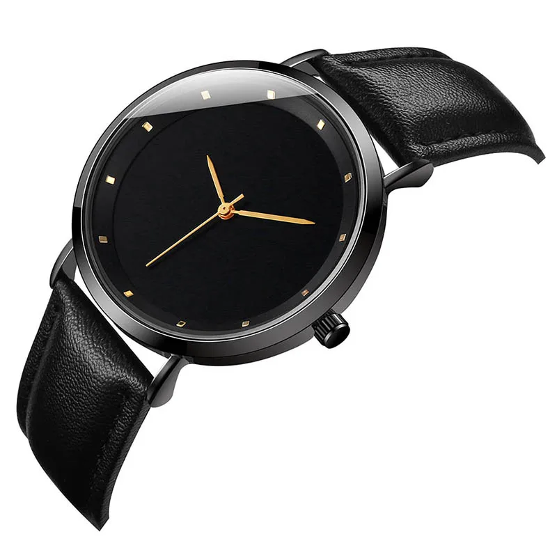 CL056 Full Black Brand il tuo Logo orologi personalizzati cinturino in vera pelle loghi propri orologio da uomo Design originale Reloj personalizzado
