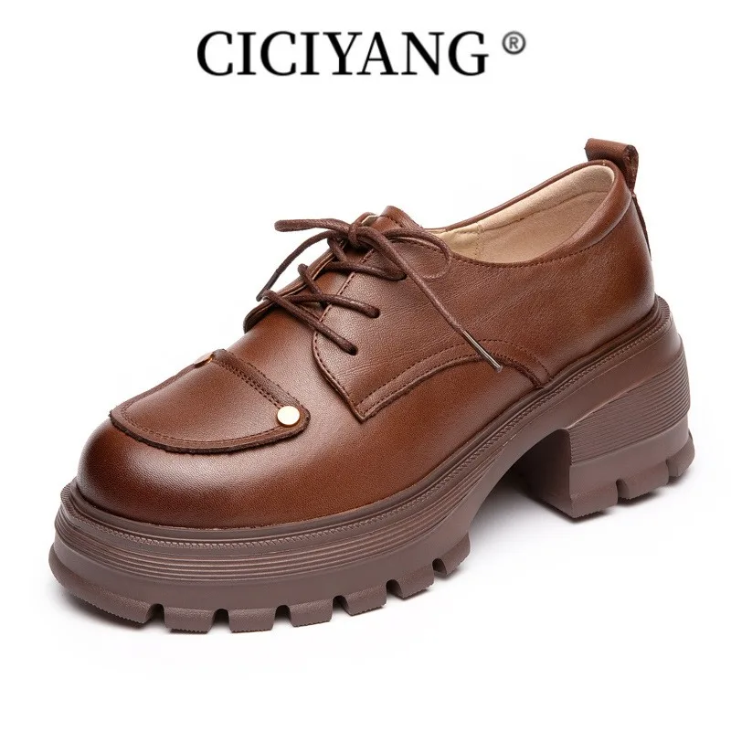 

CICIYANG Loafers Women Genuine Leather 2023 New Women's Spring Shoes Casual British Style Lace-up Women's Shoes