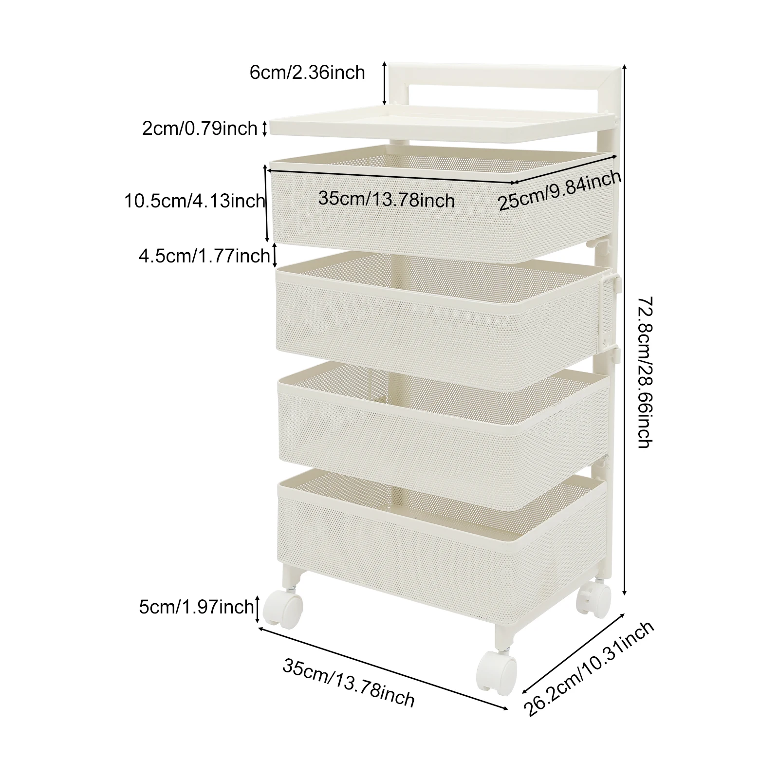 

White 13.78*10.31*28.66in Rotating Storage Rack, Rotating Storage Cart, Kitchen Organizer with Wheels for Kitchen, Bedroom