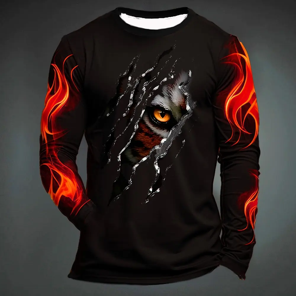 Funny Tiger Print T Shirt For Men Casual O-neck Long Sleeve T-shirts Fashion Comfortable Pullover Autumn Loose Tops y2k Clothes - view 2
