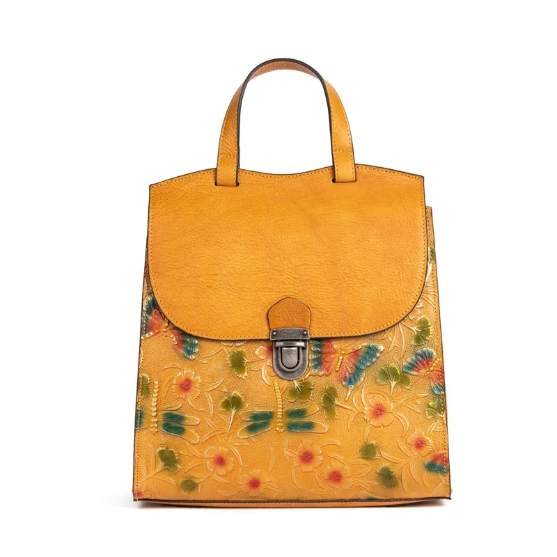 Sac à dos rétro en cuir véritable pour femmes, sac à bandoulière Vintage en cuir de vache de première couche, sac de voyage décontracté pour dames pour téléphone Ipad