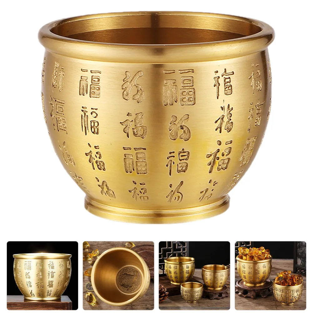 Small Brass Fortune Bowl Treasure Basin Bright Color Offering Bowl Chinese Style Desk Decoration Table Centerpiece