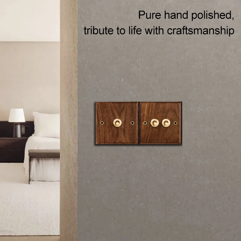 Black Walnut Switch And Socket Solid Wood Toggle Panel Vintage Style One Open Double Control Beech Solid Wood Wall Switch