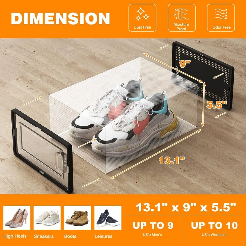 Boîtes de rangement transparentes pour chaussures, empilables, grandes boîtes, classeur transparent pour chaussures, nombreuses boîtes avec veds, lot de 15