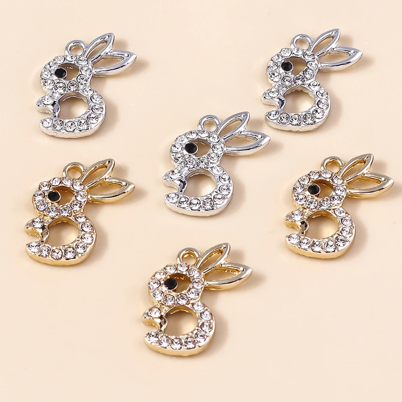 10pcs 16*19mm Cute Alloy Crystal Rabbit Charms for Earrings Necklaces Bracelets Bunny Pendants diy Jewelry Making Wholesale