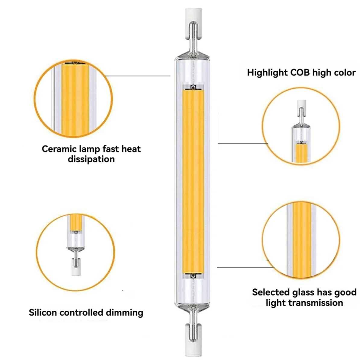 10W LED R7S COB Tubo de vidrio 118 mm COB Bombilla AC220V LED Tube_Y80A