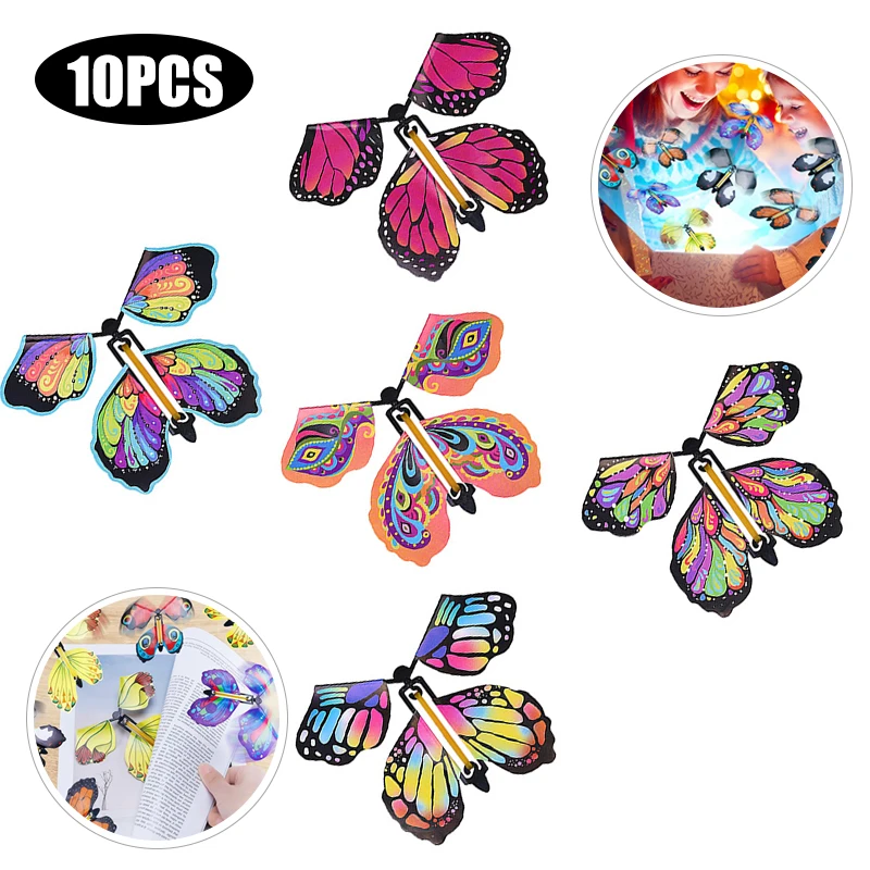 

10Pcs Flying Fairy Rubber Band Powered Wind Up Butterfly Toy Great Surprise Gift Magic Tricks Funny